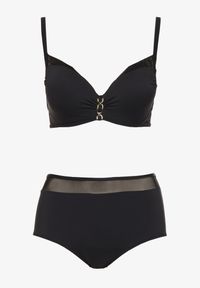 Born2be - Czarne Bikini Biustonosz z Metaliczną Aplikacją i Majtki Figi Iffonavia. Kolor: czarny. Materiał: len. Wzór: aplikacja