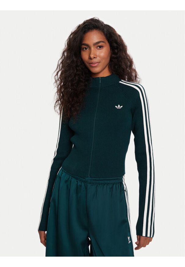 Adidas - adidas Bluza adicolor 3-Stripes JY2599 Zielony Slim Fit. Kolor: zielony. Materiał: wiskoza