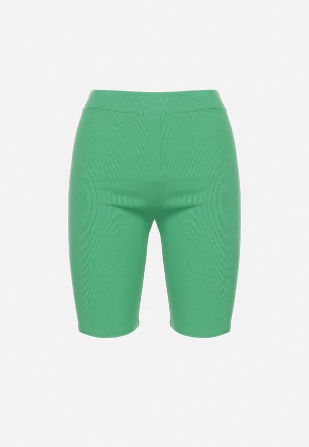 Born2be - Zielone Szorty Kolarki z Prążkowanego Materiału Adrase. Kolor: zielony. Materiał: prążkowany, materiał