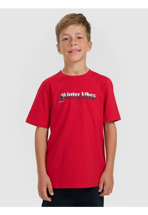 4f - 4F T-shirt regular z nadrukiem chłopięcy - czerwony 152 (11-12 lat). Kolor: czerwony. Wzór: nadruk. Sezon: lato