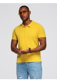 Ombre Clothing - Koszulka męska polo z dzianiny pique - żółty - Rozmiar: XXL. Typ kołnierza: polo. Kolor: żółty. Materiał: dzianina. Wzór: haft. Styl: klasyczny #3