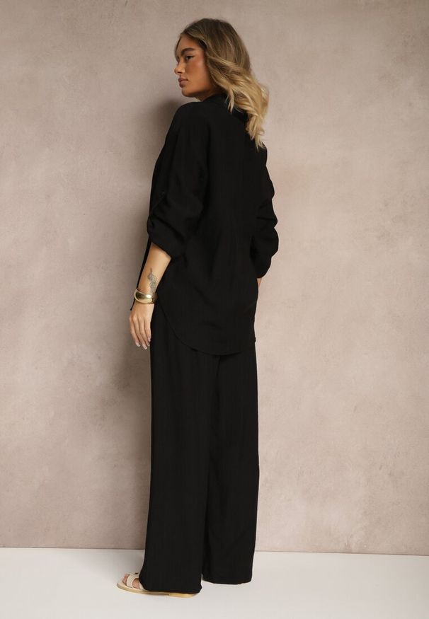 Renee - Czarny Wiskozowy Komplet o Luźnym Kroju z Koszulą i Spodniami Sesorilia. Kolor: czarny. Materiał: wiskoza
