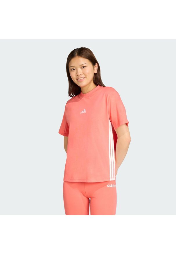 Adidas - Koszulka Essentials 3-Stripes Cotton. Kolor: żółty, biały, pomarańczowy, wielokolorowy. Materiał: bawełna