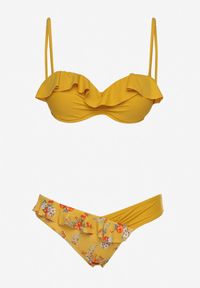 Renee - Żółte Bikini z Falbankami Biustonosz z Usztywnieniem na Regulowanych Ramiączkach i Majtki Typu Figi Giamarie. Kolor: żółty. Wzór: aplikacja, kwiaty #3