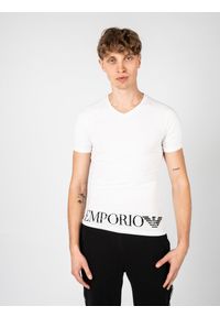 Emporio Armani T-shirt V-neck | 111760 3R755 | Mężczyzna | Biały. Kolor: biały. Materiał: bawełna, elastan. Wzór: nadruk, aplikacja #4