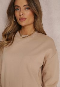 Renee - Ciemnobeżowa Bluza z Polarową Podszewką Heseh. Okazja: na co dzień. Kolor: beżowy. Materiał: polar. Długość rękawa: długi rękaw. Długość: długie. Wzór: gładki, jednolity. Sezon: zima, jesień. Styl: klasyczny, casual #4