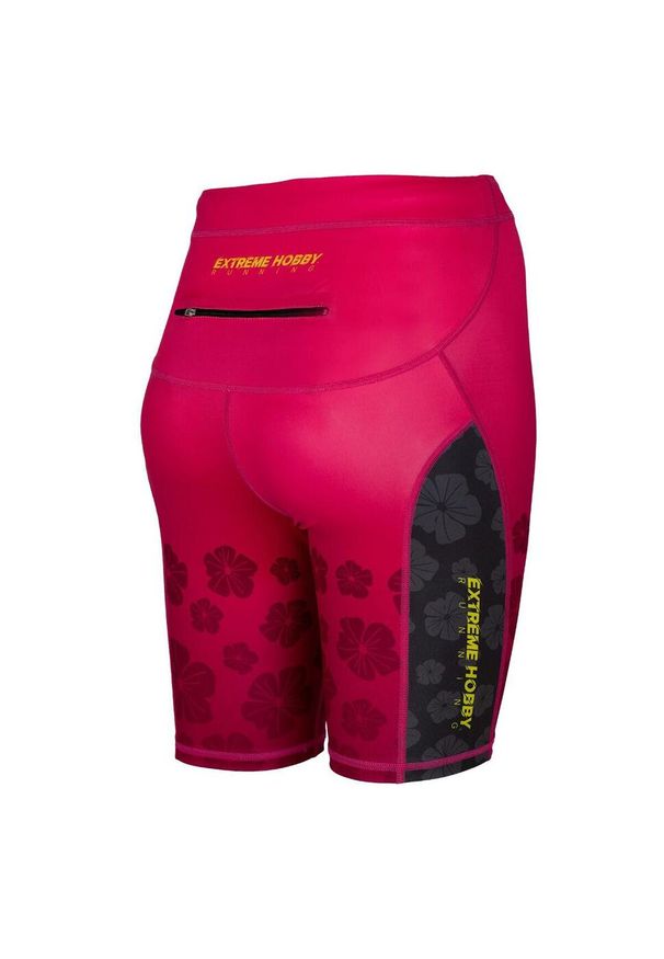Legginsy krótkie do biegania damskie EXTREME HOBBY 1/3 FLOWERS. Kolor: różowy. Materiał: elastan, poliester. Długość: krótkie. Sport: kolarstwo, bieganie