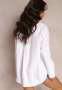 Renee - Biało-Różowa Koszula Zapinana na Guziki z Podwijanymi Rękawami Niarin. Kolor: biały. Materiał: jeans, tkanina. Długość rękawa: długi rękaw. Długość: długie. Wzór: gładki #3