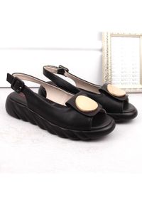 Skórzane sandały damskie komfortowe na platformie czarne Artiker 52C1630. Kolor: czarny. Materiał: skóra. Obcas: na platformie #3