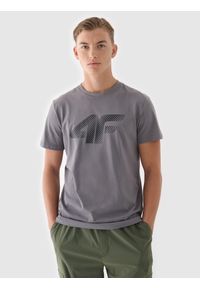 4f - 4F T-shirt regular z nadrukiem męski - szary XL. Okazja: na co dzień. Kolor: szary. Materiał: dzianina, bawełna, jersey. Długość rękawa: krótki rękaw. Długość: krótkie. Wzór: nadruk. Styl: klasyczny, sportowy, casual