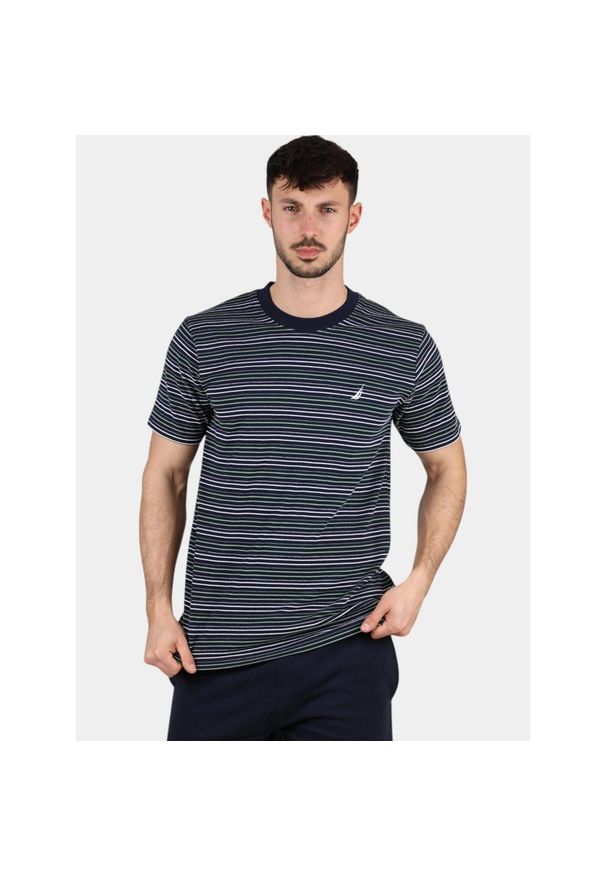 T-shirt męski Nautica Zeffiro. Kolor: niebieski. Wzór: paski