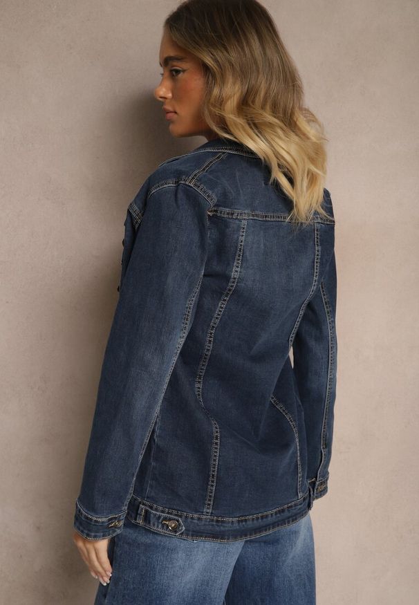 Renee - Granatowa Bawełniana Kurtka Jeansowa Rozpinana Okrea. Okazja: na co dzień, na spacer. Kolor: niebieski. Materiał: jeans, bawełna. Długość rękawa: długi rękaw. Długość: długie. Styl: klasyczny, casual