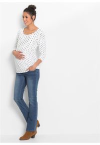 Shirt ciążowy z nadrukiem (2 szt.), rękawy 3/4, bawełna organiczna bonprix biały w groszki + w paski. Kolekcja: moda ciążowa. Kolor: biały. Materiał: bawełna. Wzór: grochy, nadruk, paski #4