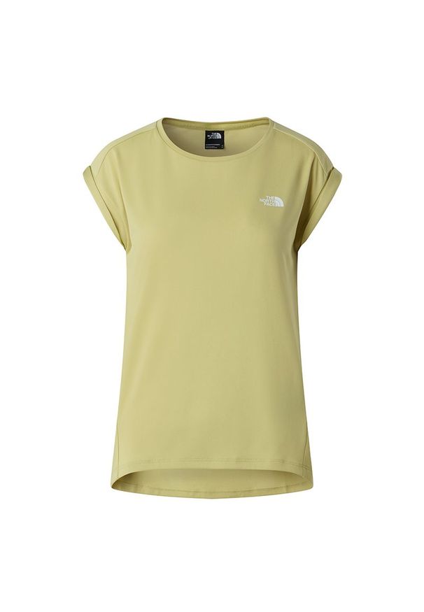Koszulka damska The North Face Tanken 0A8BS2G731 - żółta. Kolor: żółty. Materiał: tkanina, poliester. Długość rękawa: krótki rękaw. Długość: krótkie. Sport: fitness