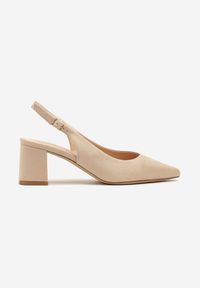 Renee - Beżowe Sandały na Słupkowym Obcasie z Noskiem w Szpic Ninavia. Okazja: na co dzień. Nosek buta: szpiczasty. Zapięcie: pasek. Kolor: beżowy. Materiał: jeans. Obcas: na obcasie. Styl: wizytowy, casual, klasyczny. Wysokość obcasa: średni #2