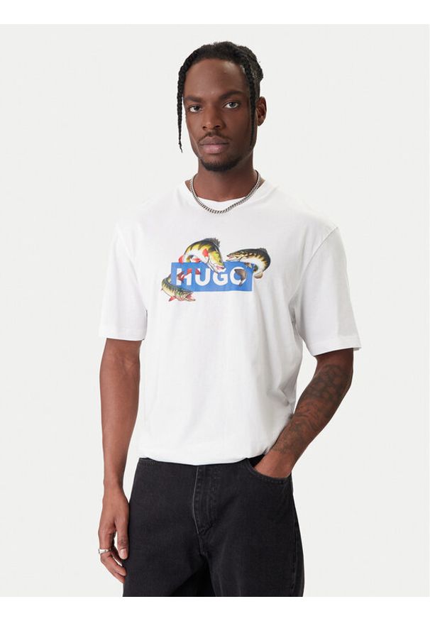 Hugo - HUGO T-Shirt Nalotrix 50554349 Biały Regular Fit. Kolor: biały. Materiał: bawełna