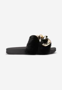 Renee - Czarne Klapki Alual. Nosek buta: otwarty. Kolor: czarny. Materiał: materiał, futro, guma. Styl: klasyczny #4