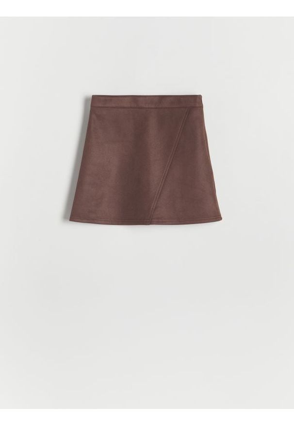 Reserved - Spódnica mini - mahoniowy. Kolor: brązowy. Materiał: tkanina. Wzór: gładki. Typ sukienki: trapezowe. Długość: mini