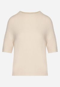 Born2be - Beżowy Sweter z Wełną z Krótkim Rękawem Dannoria. Okazja: na co dzień. Kolor: beżowy. Materiał: wełna. Długość rękawa: krótki rękaw. Długość: krótkie. Styl: elegancki, casual #6
