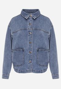 Renee - Niebieska Koszulowa Kurtka z Jeansu z Bawełny z Naszytymi Kieszeniami Giorriane. Okazja: na co dzień. Kolor: niebieski. Materiał: bawełna, jeans. Wzór: aplikacja. Styl: casual #2