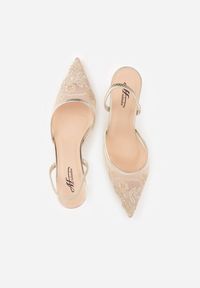 Renee - Złote Transparentne Sandały na Szpilce Ozdobione Koronką Thetune. Okazja: na randkę. Kolor: złoty. Materiał: koronka. Wzór: aplikacja, koronka. Obcas: na szpilce #8