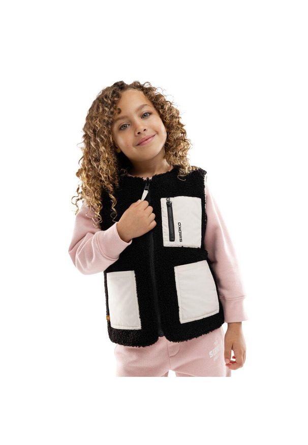 Dziewczęca dwustronna ocieplana kamizelka sherpa Lifestyle SIROKO Explorer-G. Kolor: beżowy. Materiał: tkanina, materiał