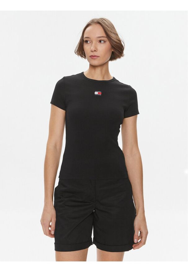 Tommy Jeans T-Shirt DW0DW17881 Czarny Slim Fit. Kolor: czarny. Materiał: bawełna