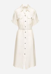 Born2be - Biała Wiskozowa Sukienka o Koszulowym Kroju z Paskiem Nelavyn. Okazja: do pracy, na co dzień. Kolor: biały. Materiał: wiskoza. Długość rękawa: krótki rękaw. Typ sukienki: koszulowe. Styl: elegancki, casual #7