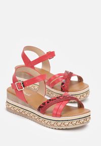 Born2be - Czerwone Sandały na Ozdobnej Platformie w Stylu Boho Nimuni. Kolor: czerwony. Obcas: na platformie. Styl: boho #4