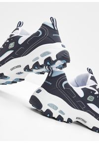 bonprix - Sneakersy chunky Skechers ze skóry. Kolor: niebieski. Materiał: skóra. Wzór: aplikacja #3