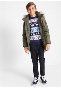 bonprix - Sweter chłopięcy w renifery. Kolor: niebieski. Materiał: bawełna. Wzór: prążki, nadruk