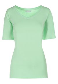 Born2be - Jasnozielony T-shirt Mayarinia. Okazja: na co dzień. Kolor: zielony. Materiał: dzianina, jeans, bawełna. Długość rękawa: krótki rękaw. Długość: krótkie. Wzór: gładki, jednolity. Styl: sportowy, casual, klasyczny