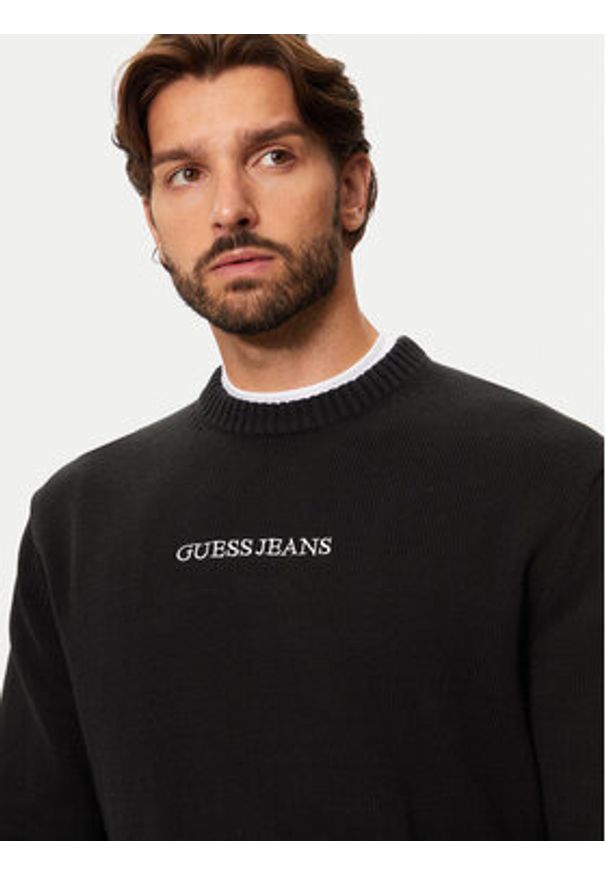 Guess Jeans Sweter M4BR31 Z3HM1 Czarny Regular Fit. Kolor: czarny. Materiał: bawełna