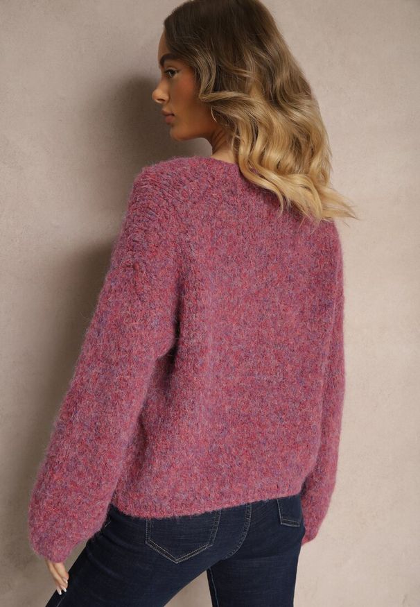 Renee - Fioletowy Sweter z Dodatkiem Wełny i Szerokimi Rękawami Inathira. Okazja: na co dzień. Kolor: fioletowy. Materiał: wełna. Sezon: zima, jesień. Styl: elegancki, klasyczny, casual