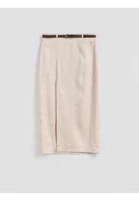 Reserved - Spódnica z lyocellem - beżowy. Kolor: beżowy. Materiał: tkanina, len #1