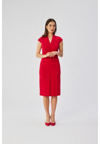 Stylove - Elegancka sukienka ołówkowa midi czerwona. Okazja: na spotkanie biznesowe, do pracy. Kolor: czerwony. Typ sukienki: ołówkowe. Styl: elegancki. Długość: midi