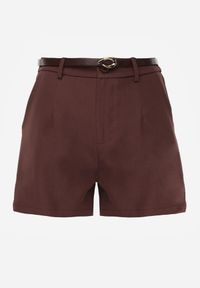 Born2be - Brązowe Eleganckie Szorty z Wysokim Stanem i Wąskim Paskiem z Klamrą Rissarah. Okazja: na co dzień. Stan: podwyższony. Kolor: brązowy. Wzór: gładki. Styl: elegancki #4