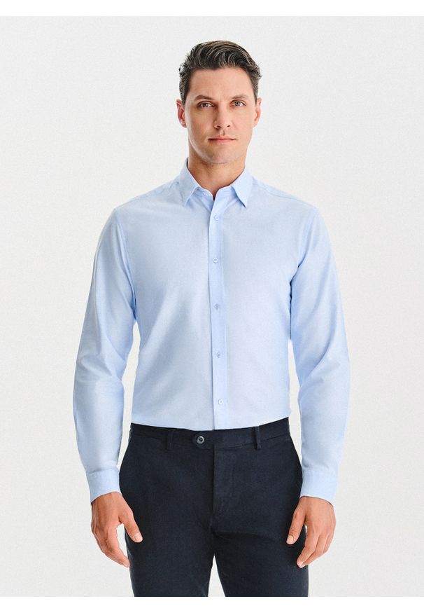 Pako Lorente - PAKO LORENTE - Niebieska bawełniana koszula. Kolor: czarny, niebieski. Materiał: bawełna. Długość rękawa: długi rękaw. Długość: długie. Wzór: gładki