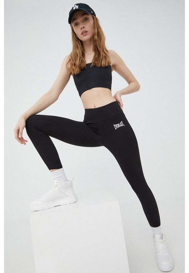 EVERLAST - Everlast legginsy damskie kolor czarny z nadrukiem. Kolor: czarny. Wzór: nadruk