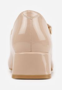 Born2be - Beżowe Lakierowane Czółenka w Stylu Mary Jane na Niskim Słupku Zindira. Okazja: na spotkanie biznesowe, do pracy. Zapięcie: pasek. Kolor: beżowy. Materiał: lakier. Obcas: na słupku. Styl: biznesowy, elegancki #8