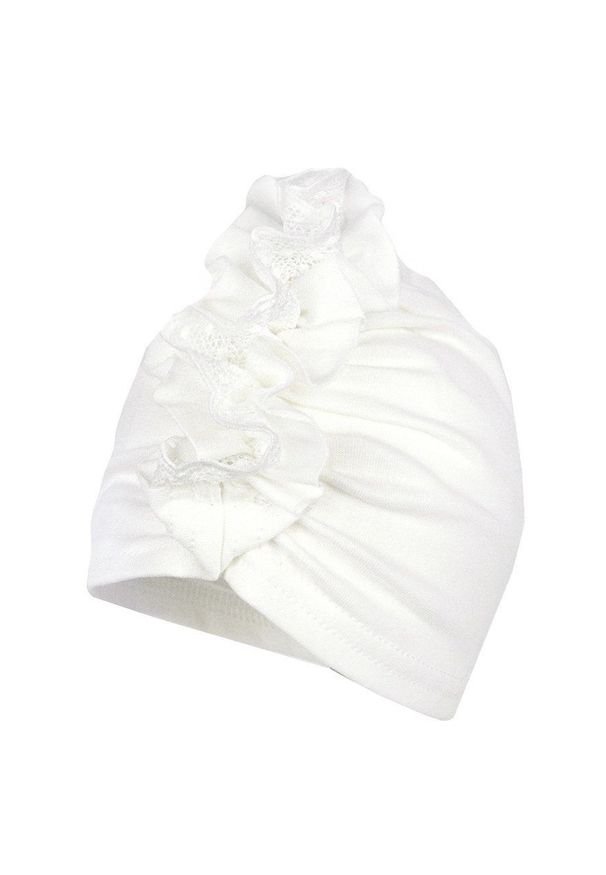 Jamiks czapka dziecięca Abella kolor beżowy z cienkiej dzianiny. Kolor: beżowy. Materiał: dzianina