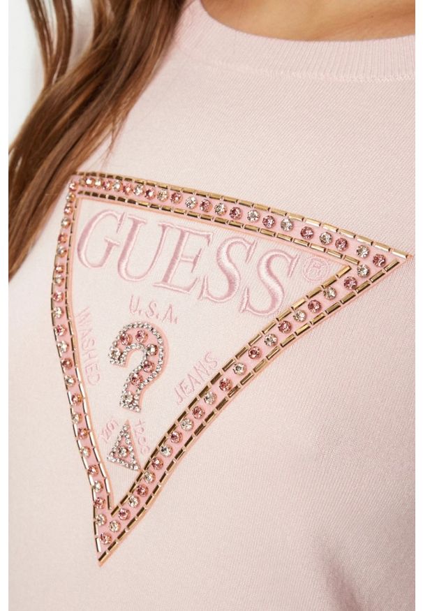 Guess - GUESS Różowy damski sweter Ivory, Rozmiar L. Kolor: różowy