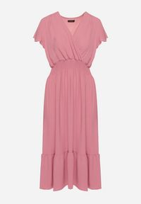 Born2be - Różowa Sukienka o Rozkloszowanym Kroju z Kopertowym Dekoltem i Gumką w Talii Reiliana. Okazja: na co dzień, na imprezę. Typ kołnierza: dekolt kopertowy. Kolor: różowy. Typ sukienki: kopertowe. Styl: casual, elegancki #7