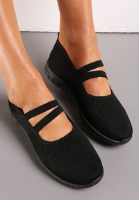 Renee - Czarne Balerinki z Paseczkami w Sportowym Stylu Sarajane. Nosek buta: okrągły. Kolor: czarny. Materiał: materiał. Sezon: wiosna, lato. Obcas: na obcasie. Styl: sportowy. Wysokość obcasa: niski #5