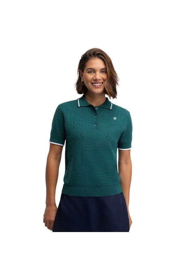 SIROKO - Damska golfowa koszulka polo z dzianiny Siroko Hazard Teal. Typ kołnierza: polo. Kolor: zielony. Materiał: dzianina. Długość rękawa: krótki rękaw. Długość: krótkie. Styl: sportowy