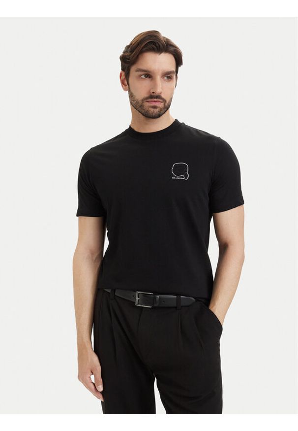 Karl Lagerfeld - KARL LAGERFELD T-Shirt 755026 563224 Czarny Regular Fit. Typ kołnierza: dekolt w karo. Kolor: czarny. Materiał: bawełna
