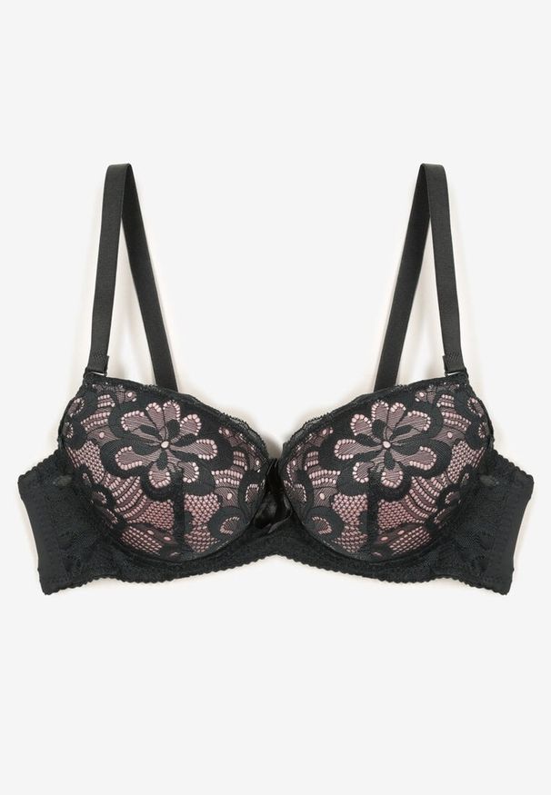 Born2be - Ciemnozielony Biustonosz o Fasonie Push Up Zdobiony Koronką Morgis. Kolor: zielony. Materiał: koronka. Rodzaj stanika: push-up. Wzór: aplikacja, koronka