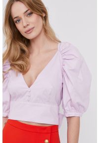 BARDOT - Bardot Bluzka bawełniana damska kolor różowy gładka. Okazja: na co dzień. Kolor: fioletowy. Materiał: bawełna. Wzór: gładki. Styl: casual #4