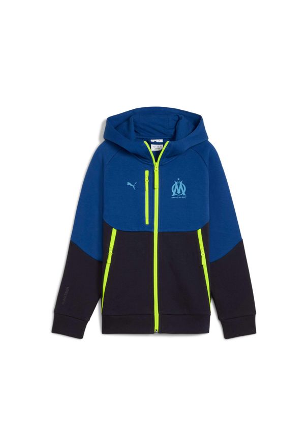 Puma - Dzieciowa bluzą z kapturem OM. Typ kołnierza: kaptur. Kolor: niebieski. Sport: piłka nożna