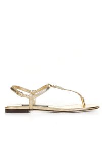 DOLCE & GABBANA - Złote sandały z logo. Zapięcie: pasek. Kolor: złoty #3